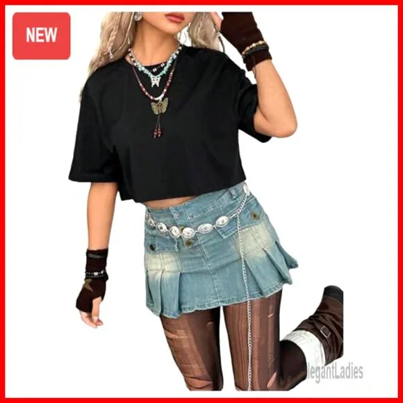 Gothic Butterfly Emo Crop Top, Soft Polyester, Regular Fit, Short Sleeve - Picture 7 of 7